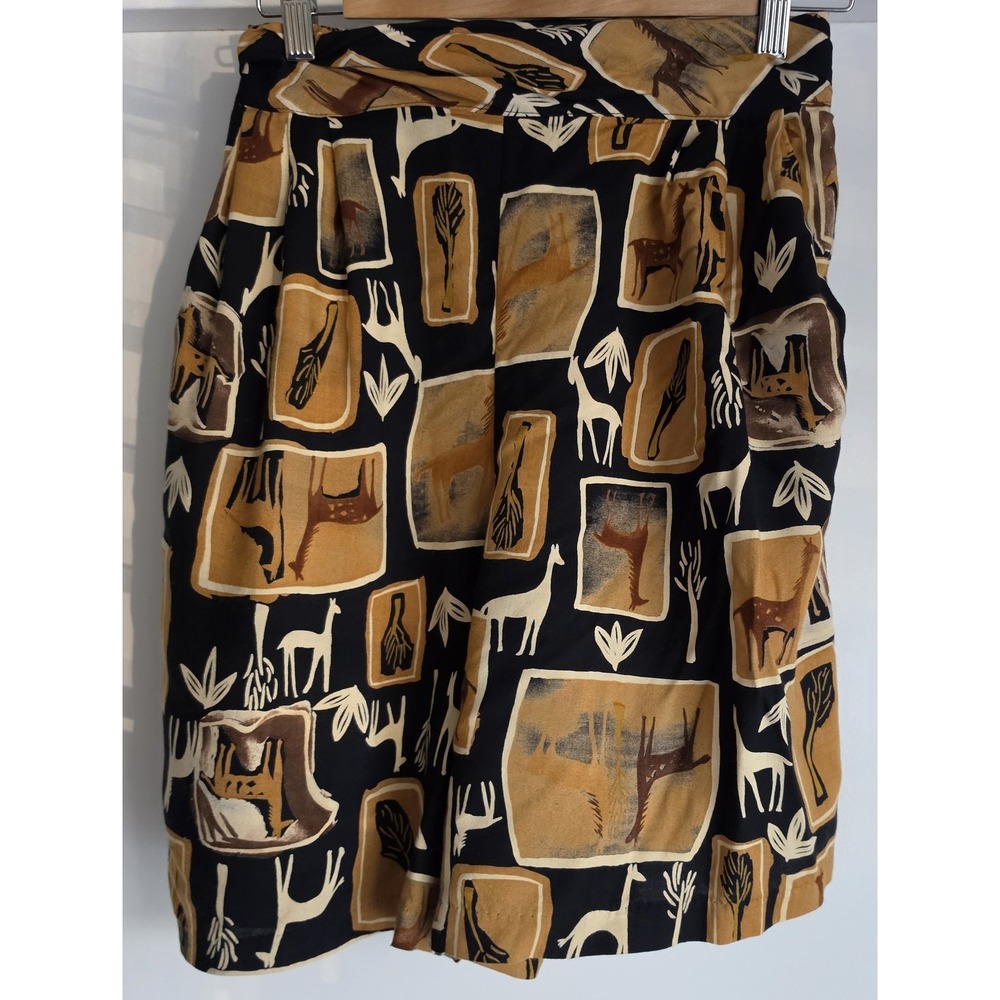 Vintage Expose Women's Shorts Mini Skirt Size L Black Brown Giraffe Safari